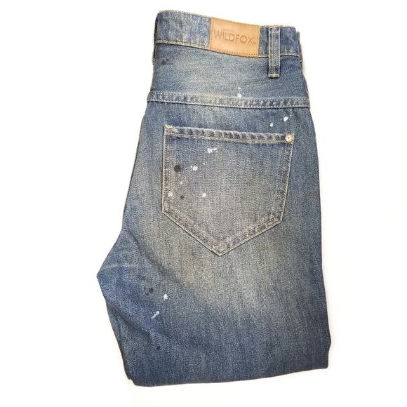 WILDFOX Relaxed Loose Baggy Crop Boyfriend Jeans Paint Splatter Size 24 - Picture 5 of 13